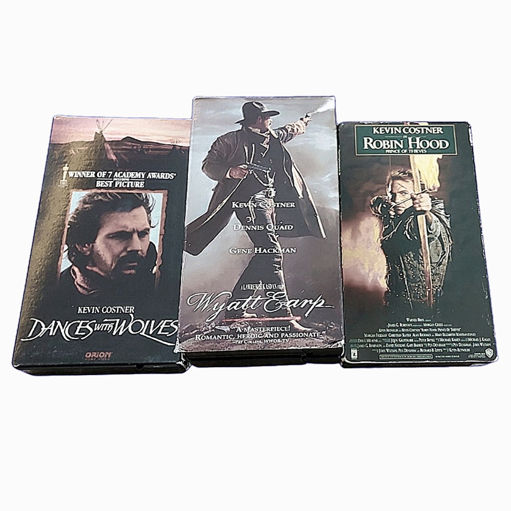 Kevin Costner VHS Trio-Dances With Wolves, Wyatt Earp, Robin Hood